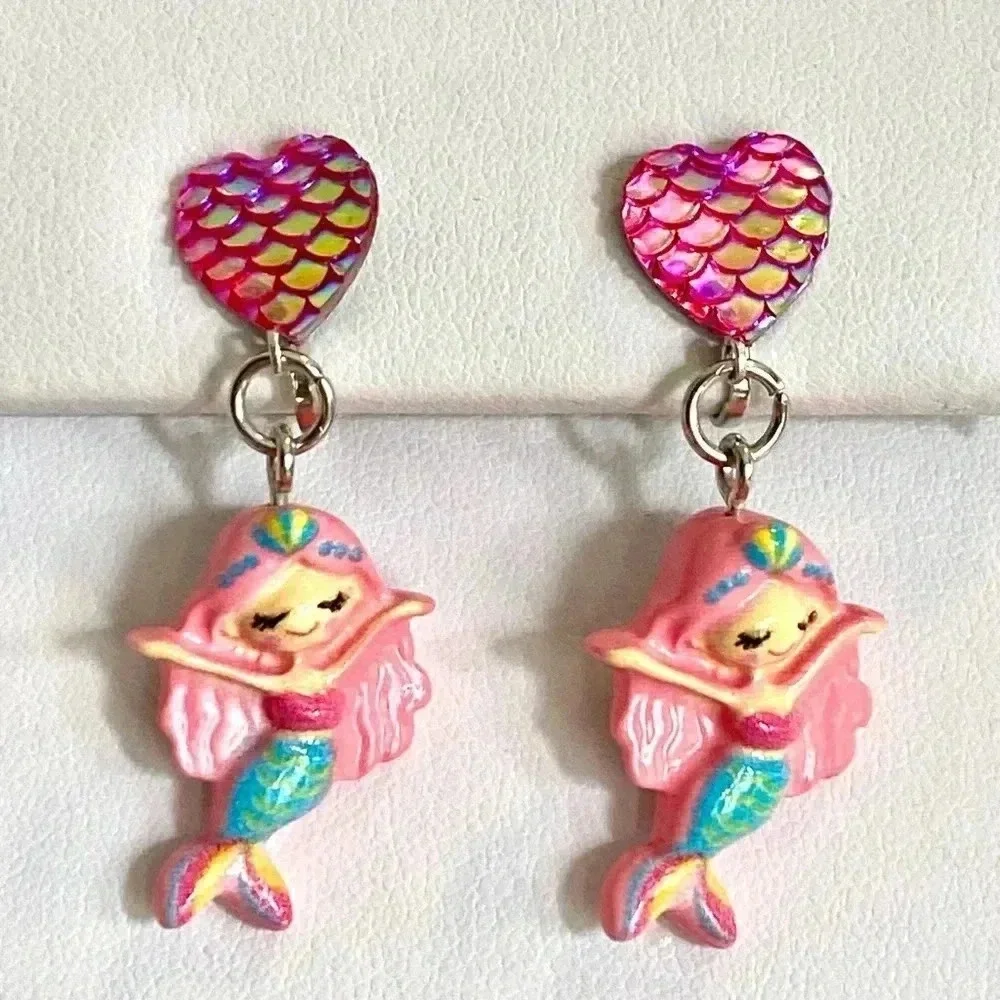 5 Pairs Kids Clip On Earrings Rainbow Unicorn Seashell Pinwheel Mermaid